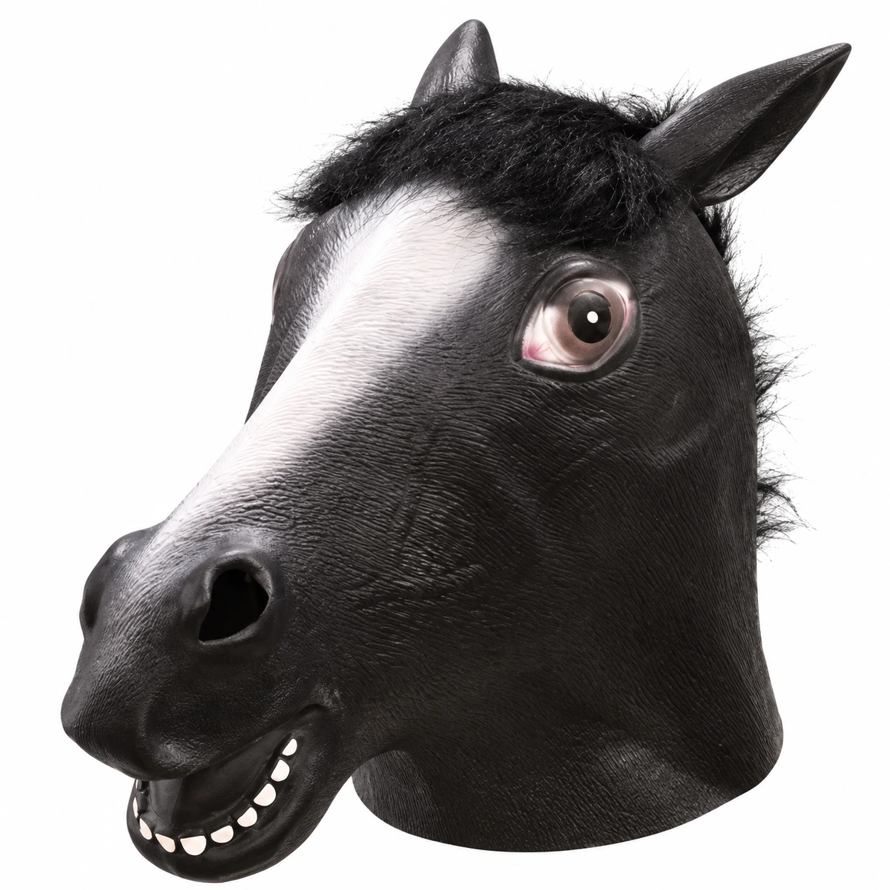 Svart Häst Latexmask med Vit Bläs