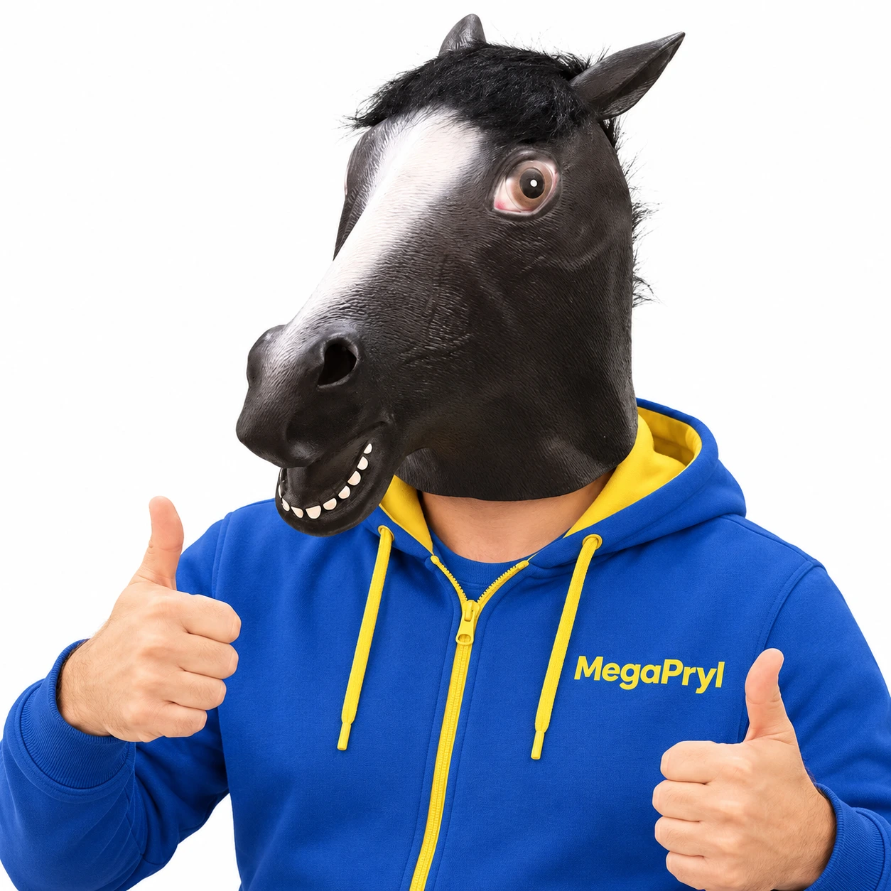 Svart Häst Latexmask med Vit Bläs