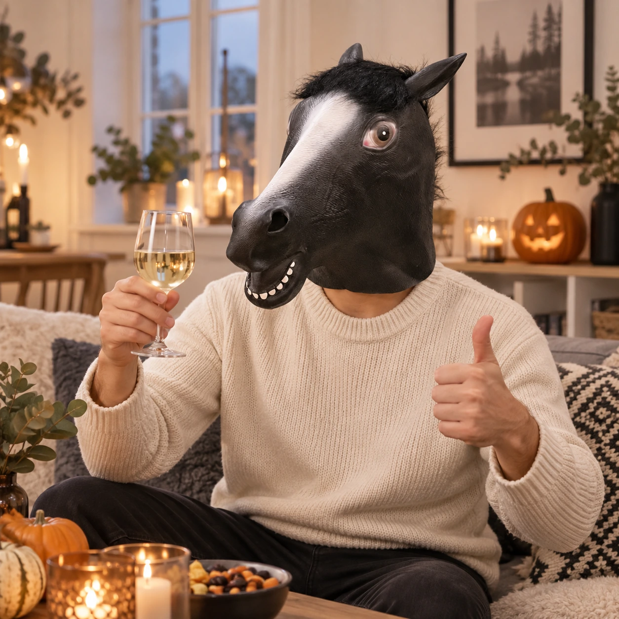 Svart Häst Latexmask med Vit Bläs