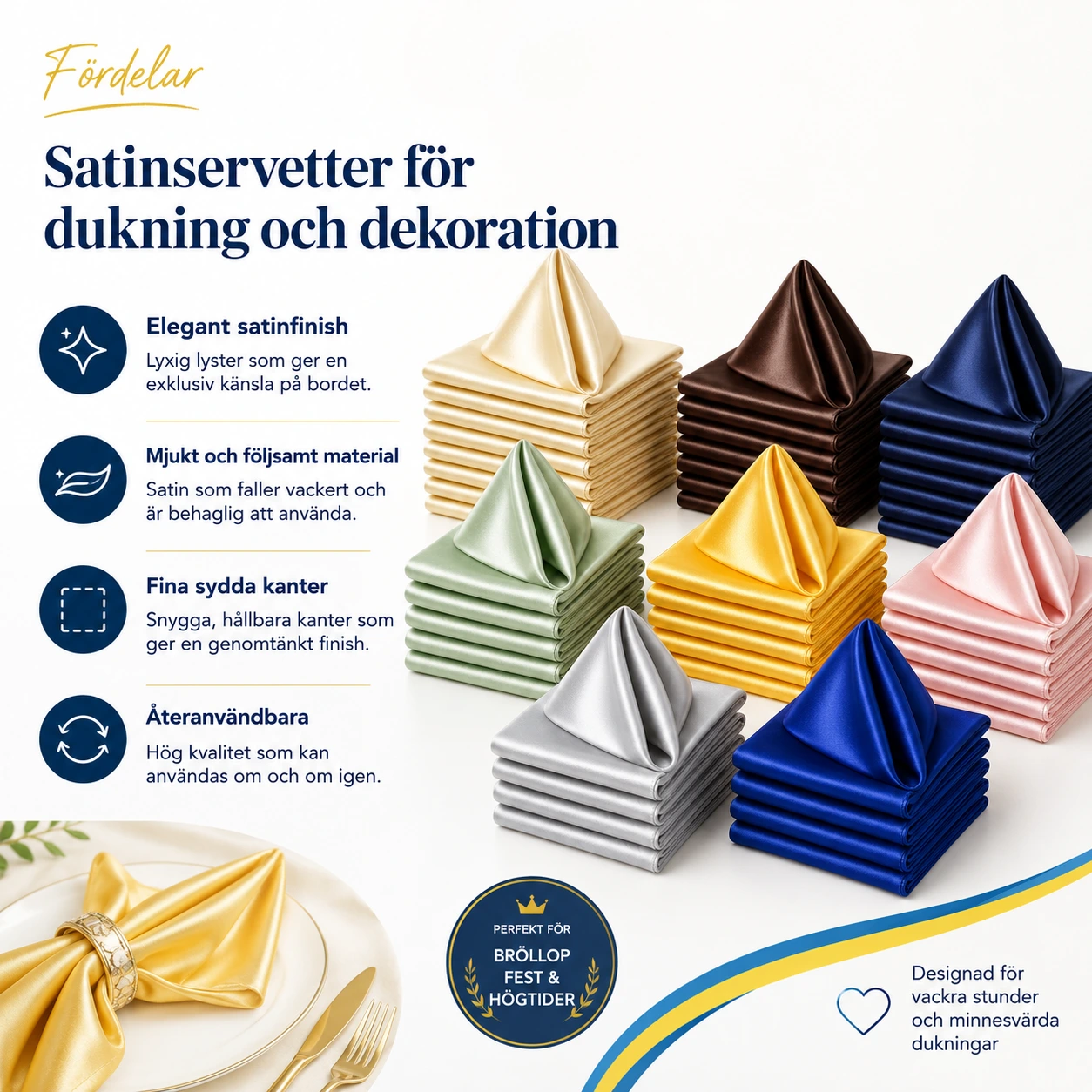 Satinservetter för dukning och dekoration 50-pack