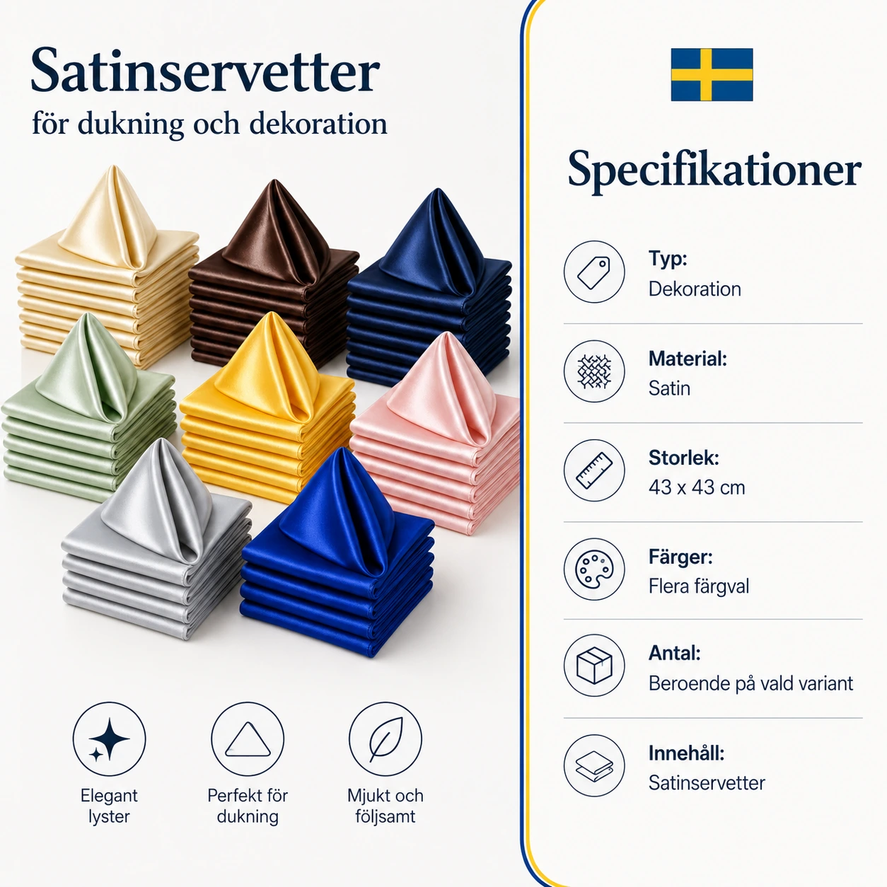 Satinservetter för dukning och dekoration 50-pack