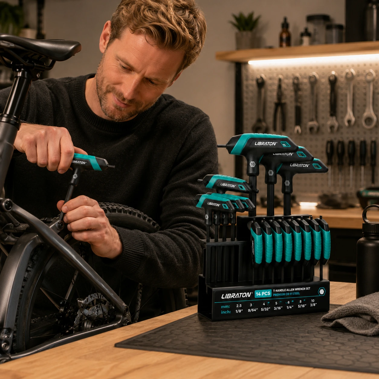 T-handtag insexnyckelsats för cykel och garage, 14 delar