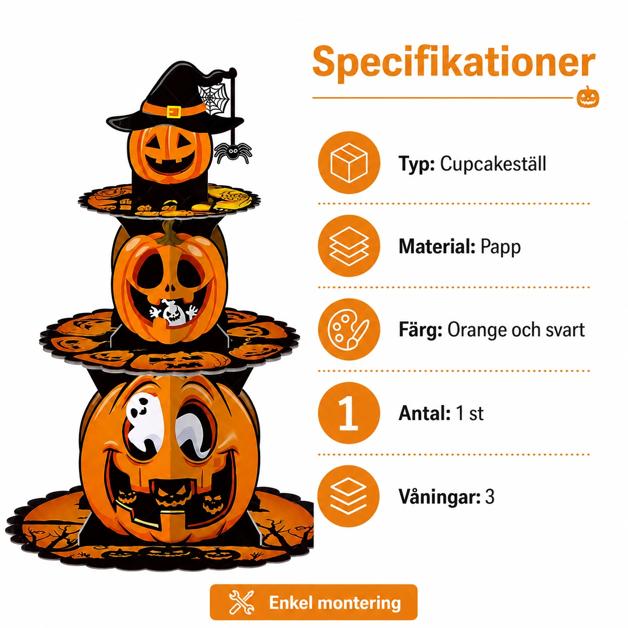 Cupcakeställ för halloween i 3 våningar