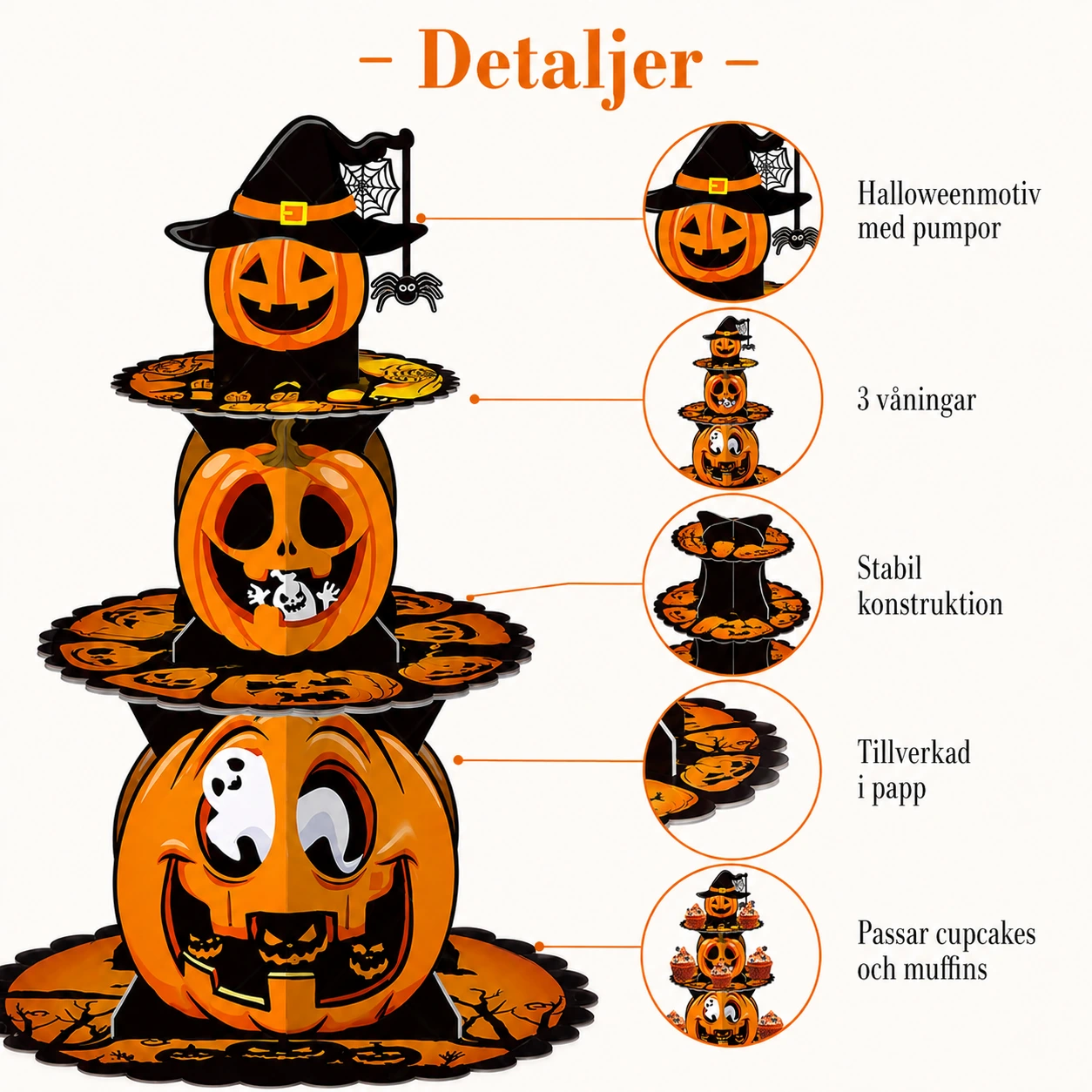 Cupcakeställ för halloween i 3 våningar