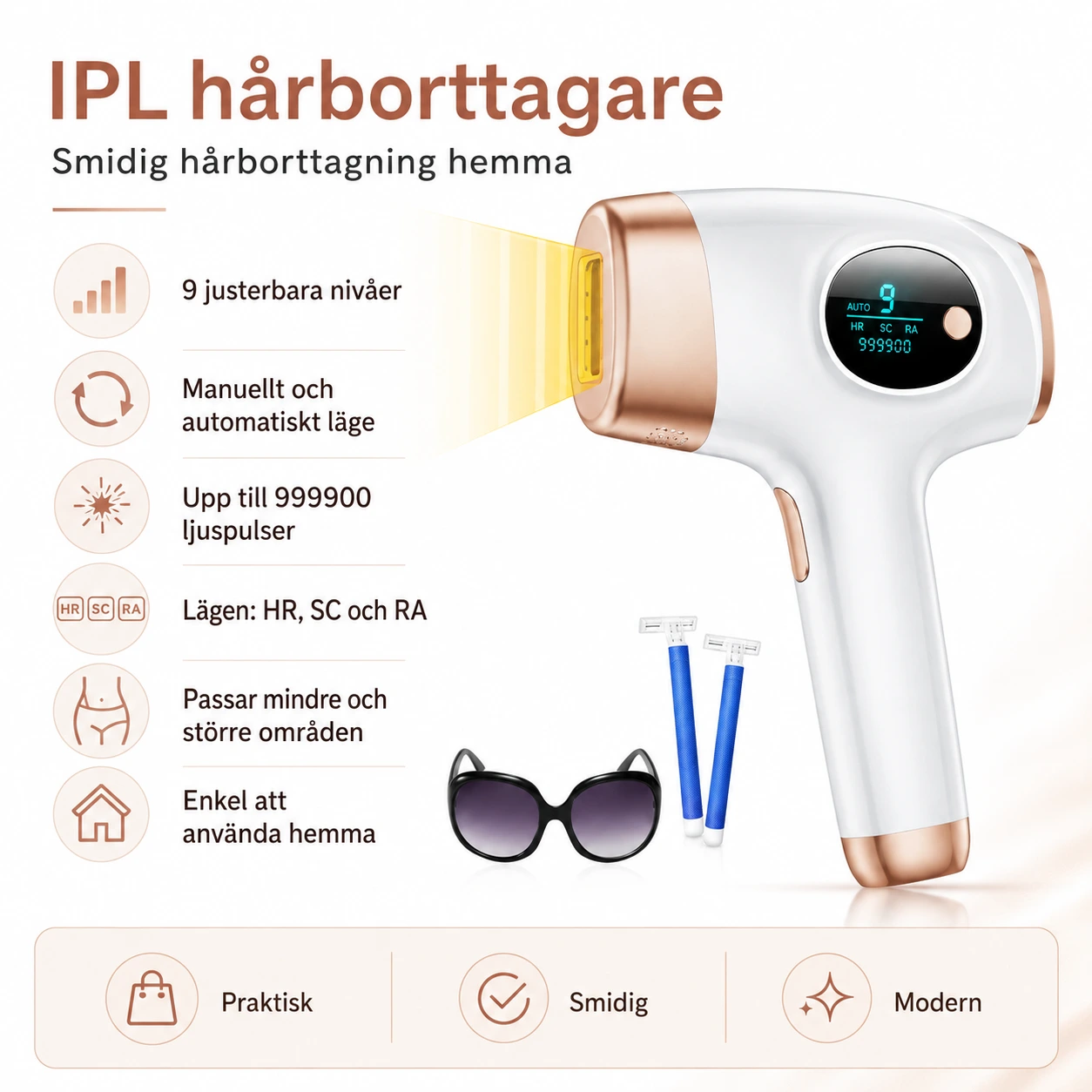 IPL hårborttagare för hemmabruk med 9 nivåer