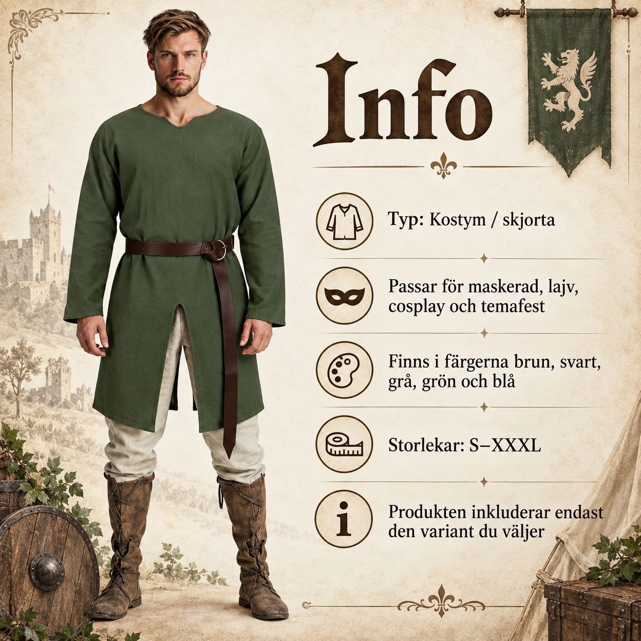 Medeltida tunika för herr