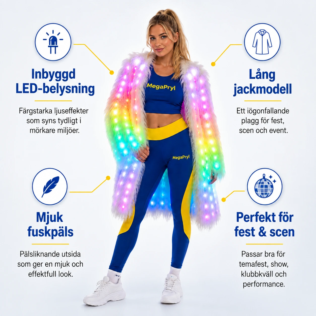 LED-jacka i fuskpäls för fest och scen