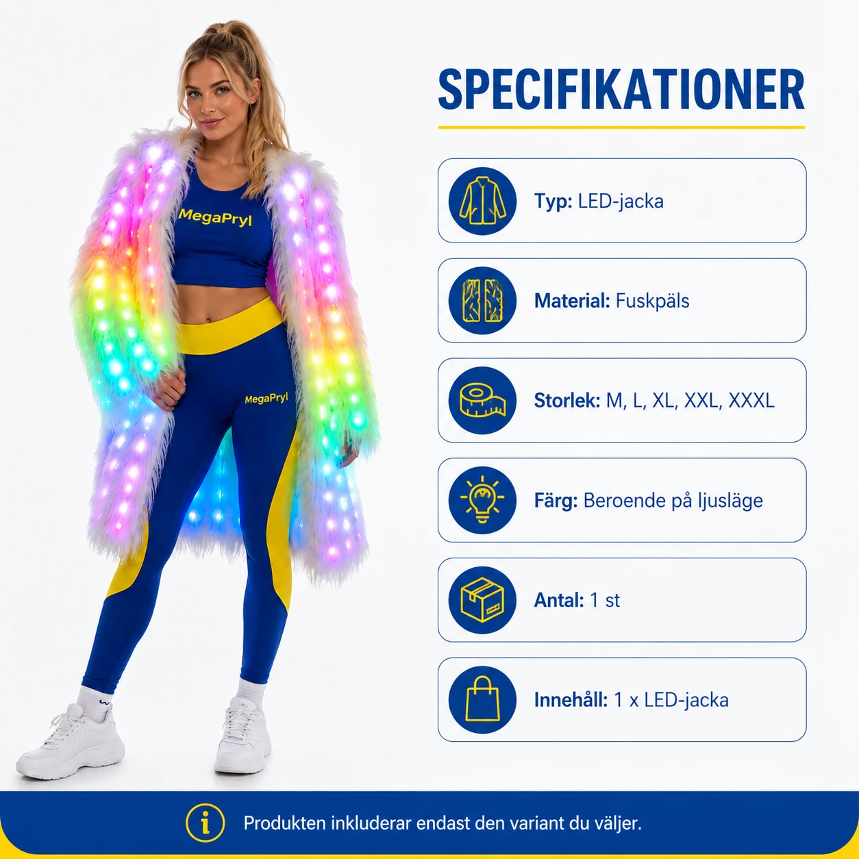 LED-jacka i fuskpäls för fest och scen