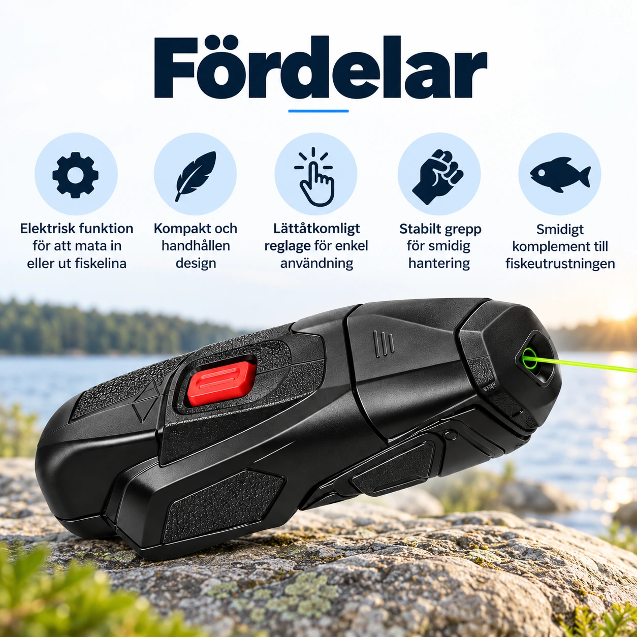 Elektrisk linhämtare för fiskelina, handhållen
