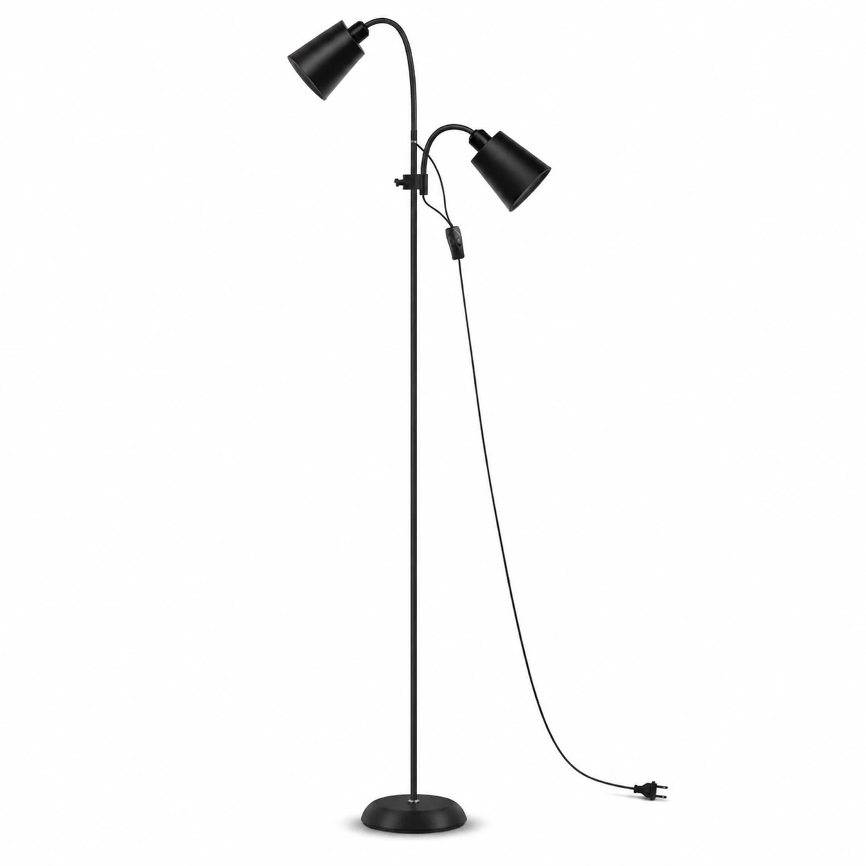 Golvlampa Svart med 2 Justerbara Lamphuvuden