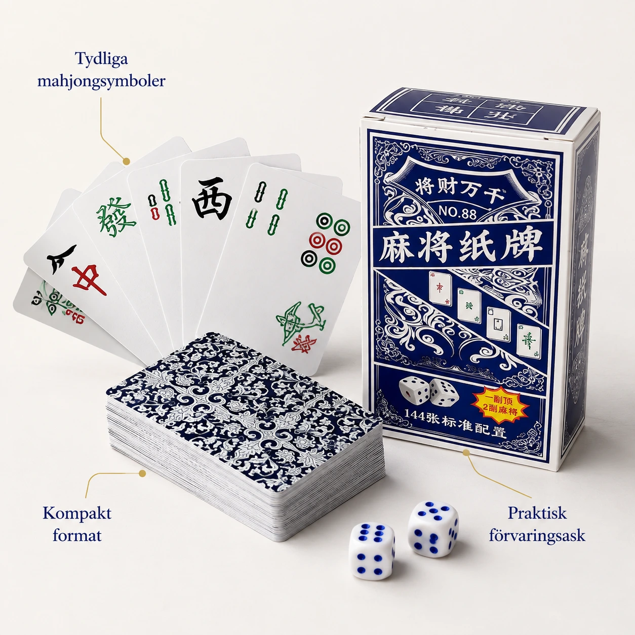 Mahjongkort för hem och resa, 1 set
