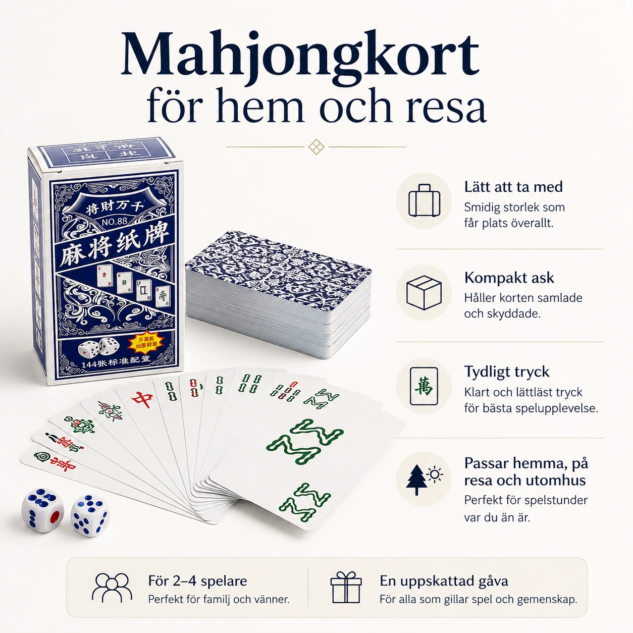 Mahjongkort för hem och resa, 1 set