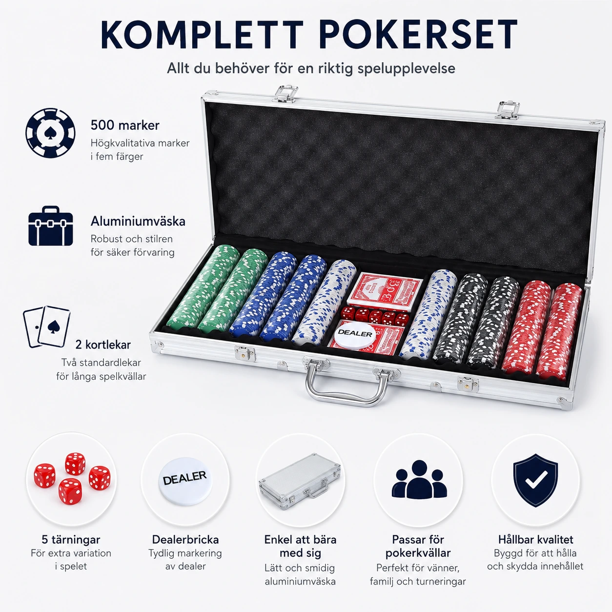 Pokerset med 500 marker i aluminiumväska