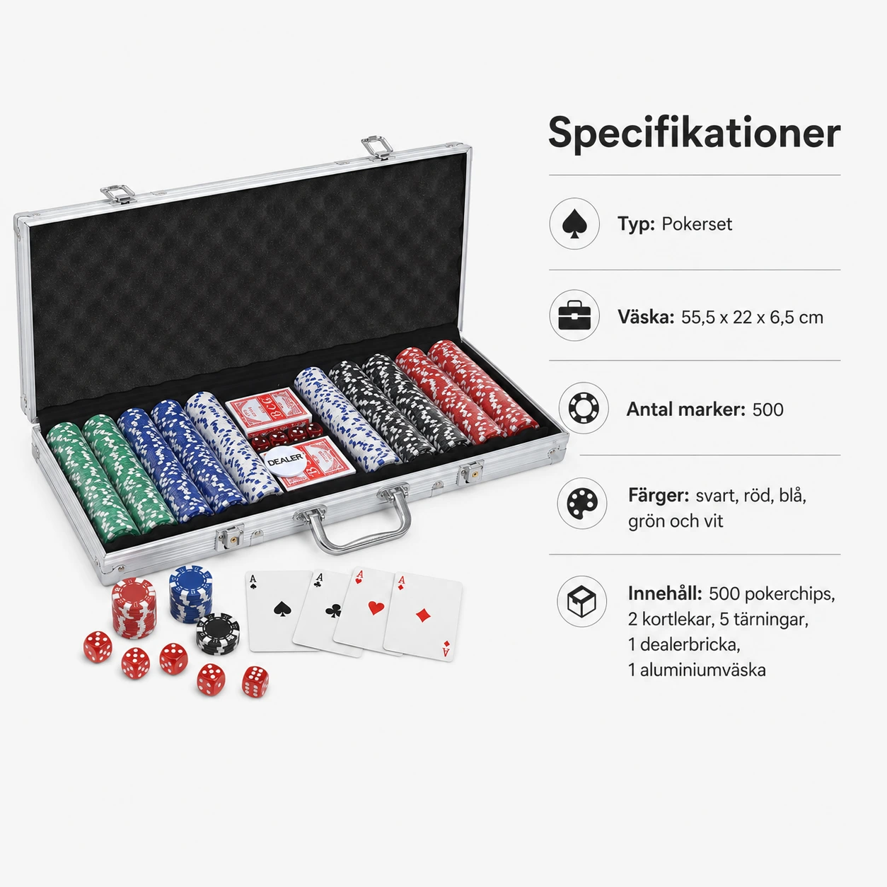 Pokerset med 500 marker i aluminiumväska