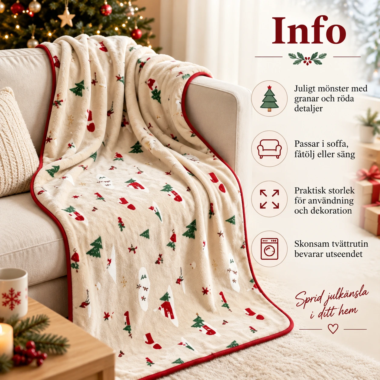 Filt med julmotiv 130 x 170 cm