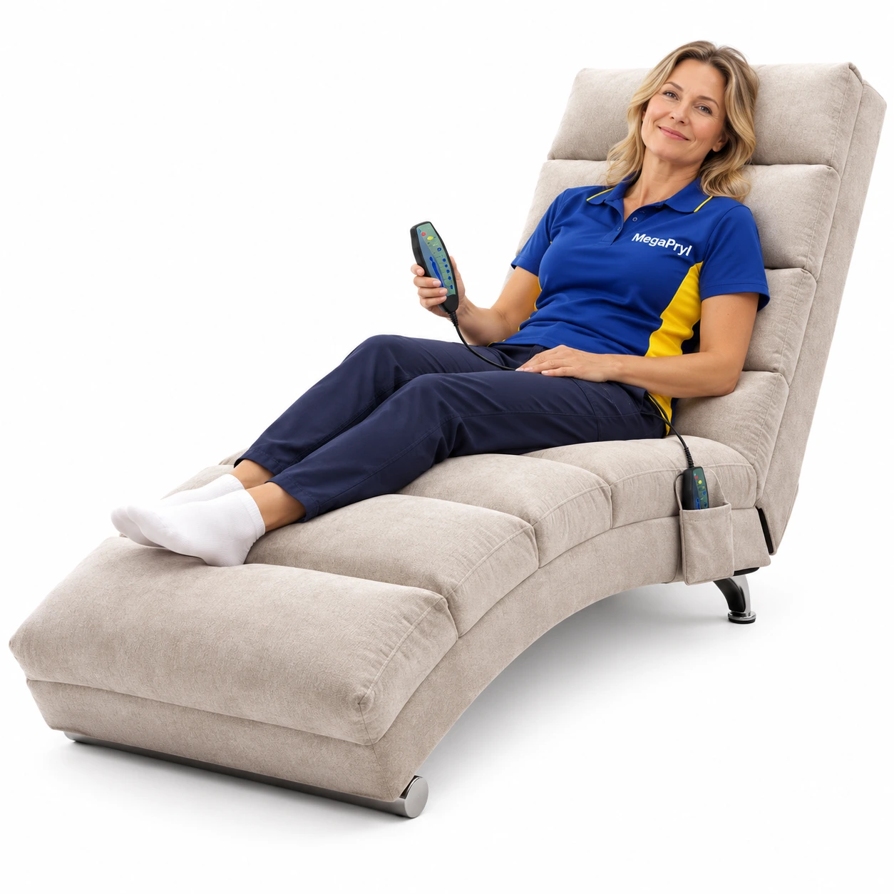 Massageloungestol med vibrationsfunktion och sidoficka
