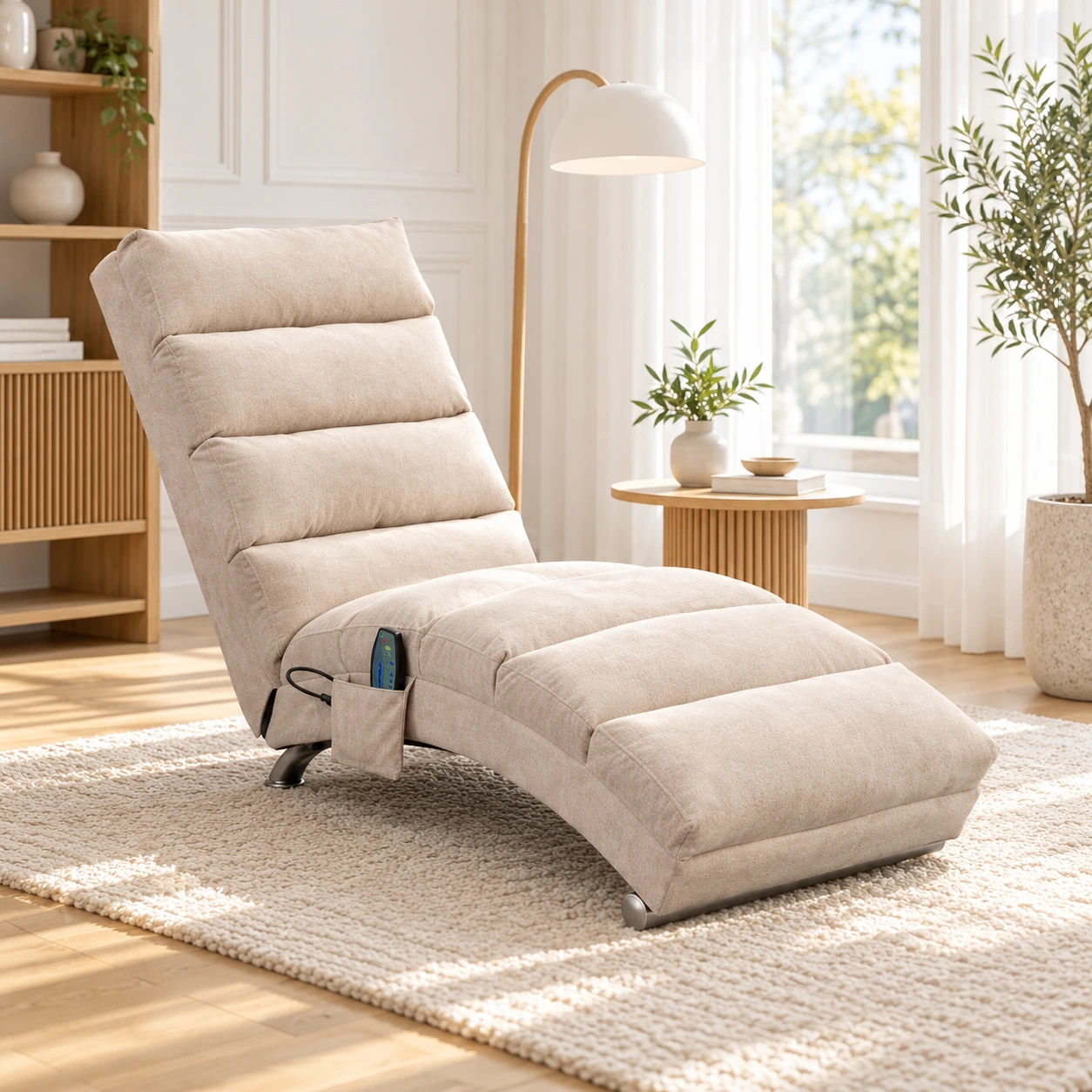 Massageloungestol med vibrationsfunktion och sidoficka