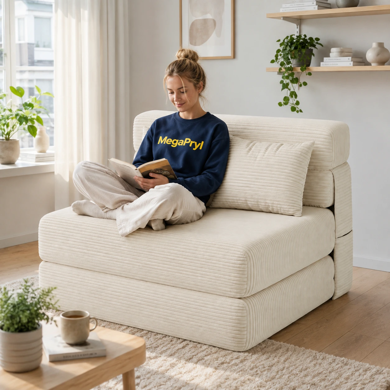 Bäddsoffa 2-i-1 för små utrymmen med avtagbart överdrag
