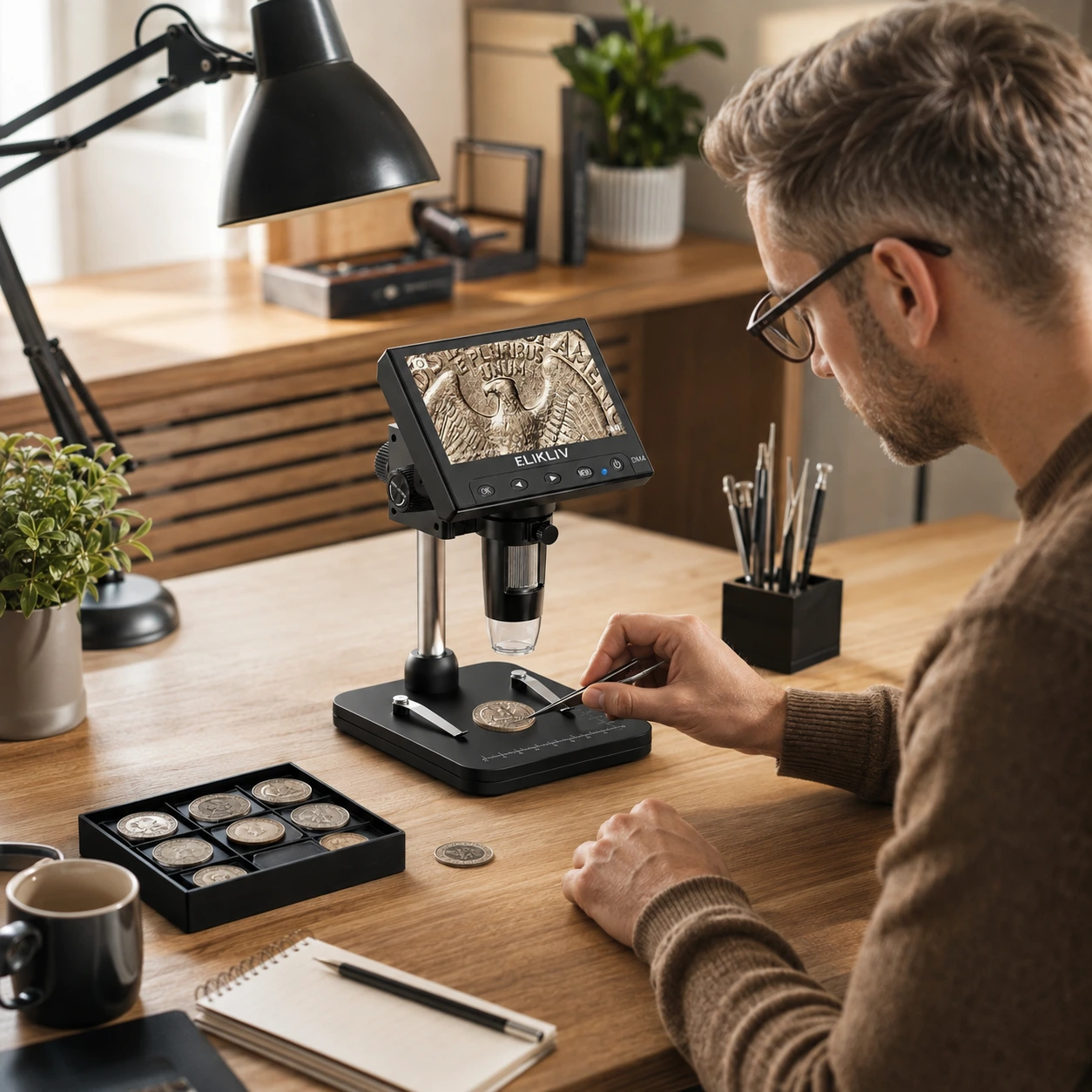 Digitalt mikroskop med 4,3 tums LCD och LED-belysning