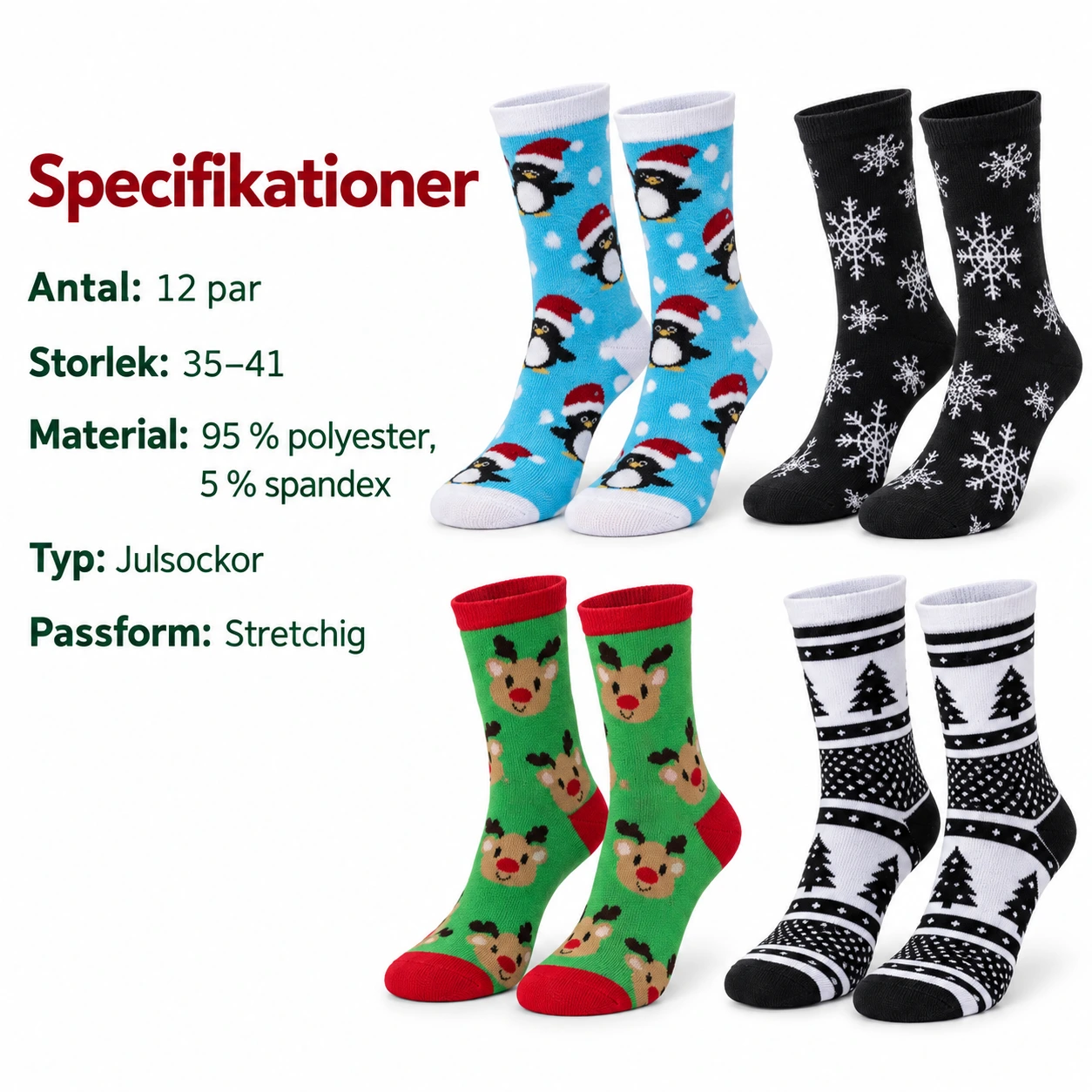 Julsockor i 12-pack för dam och herr