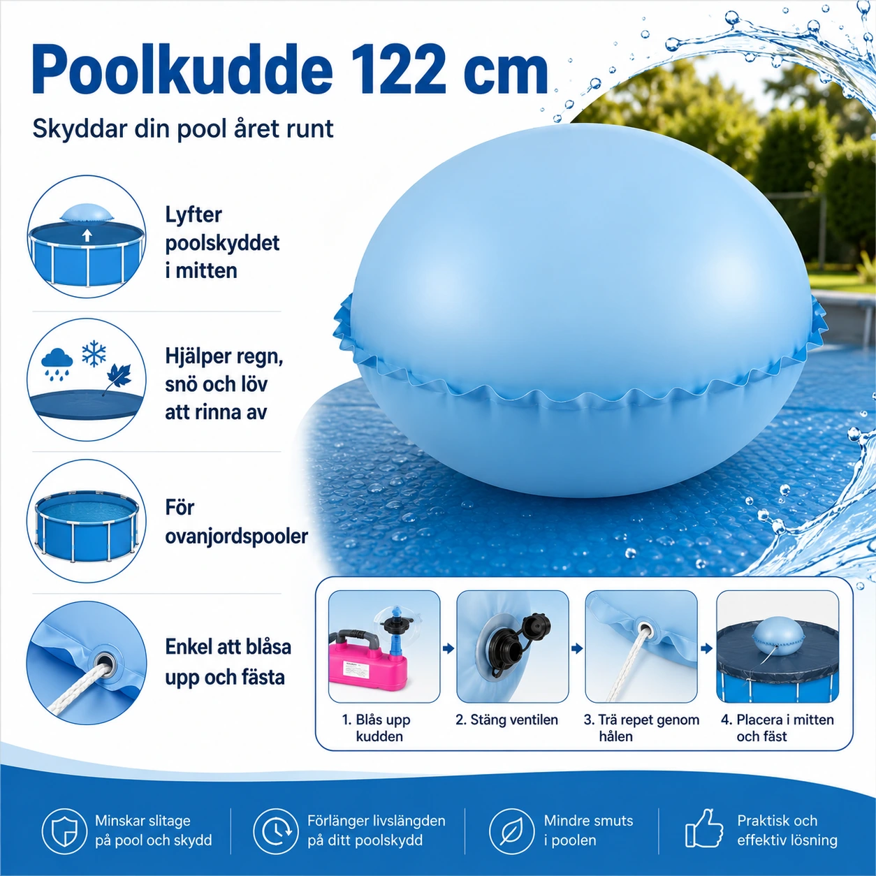 Poolkudde Uppblåsbar för Poolskydd 122 cm