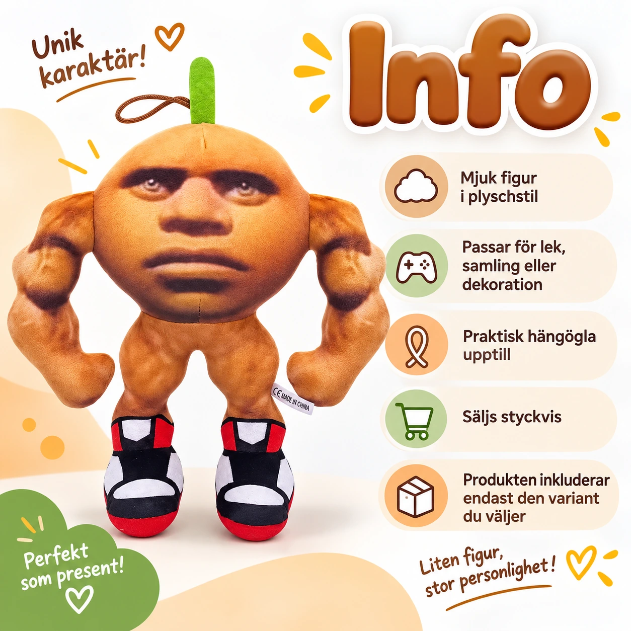 Mjukisfigur med hängögla, 1 st