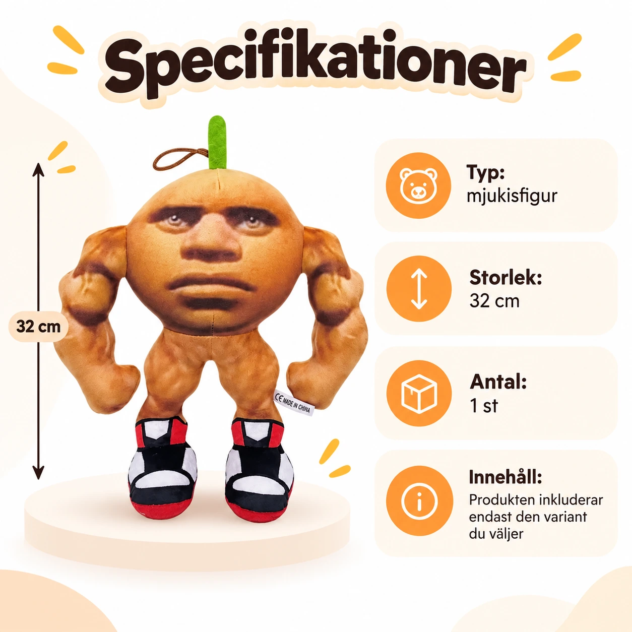Mjukisfigur med hängögla, 1 st
