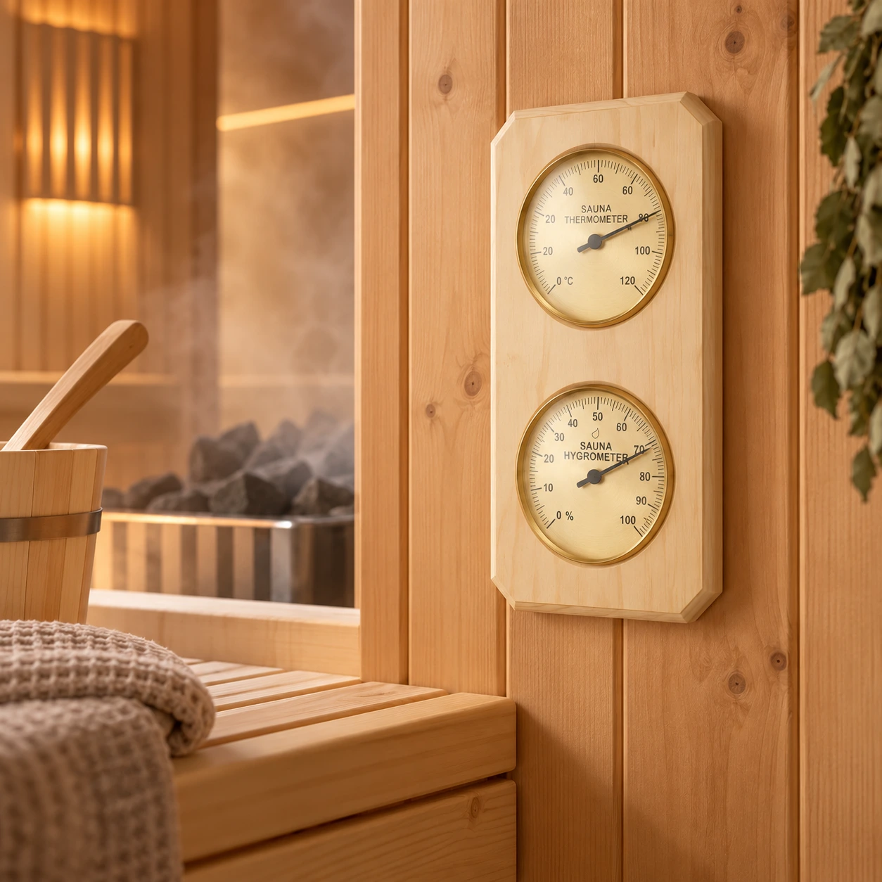 Bastutermometer och hygrometer för vägg, mekanisk