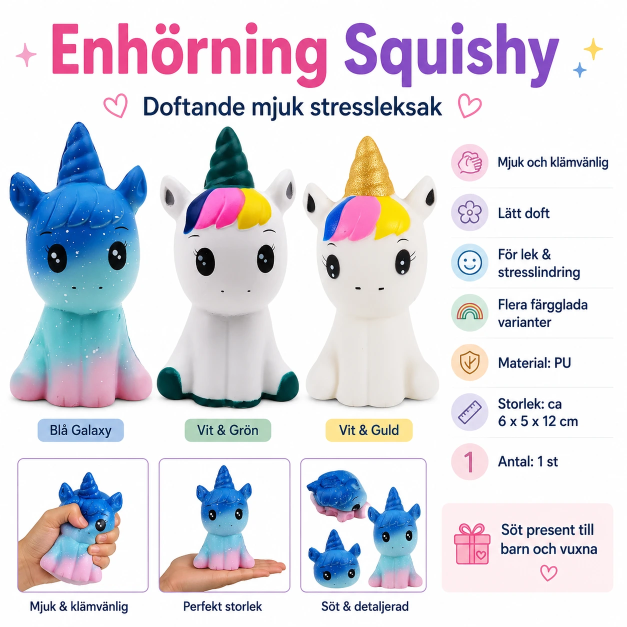 Enhörning Squishy – Doftande Mjuk Stressleksak