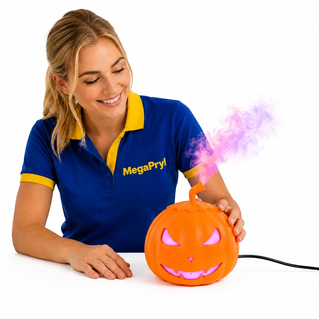 Halloween rökmaskin i pumpaform med RGB-belysning