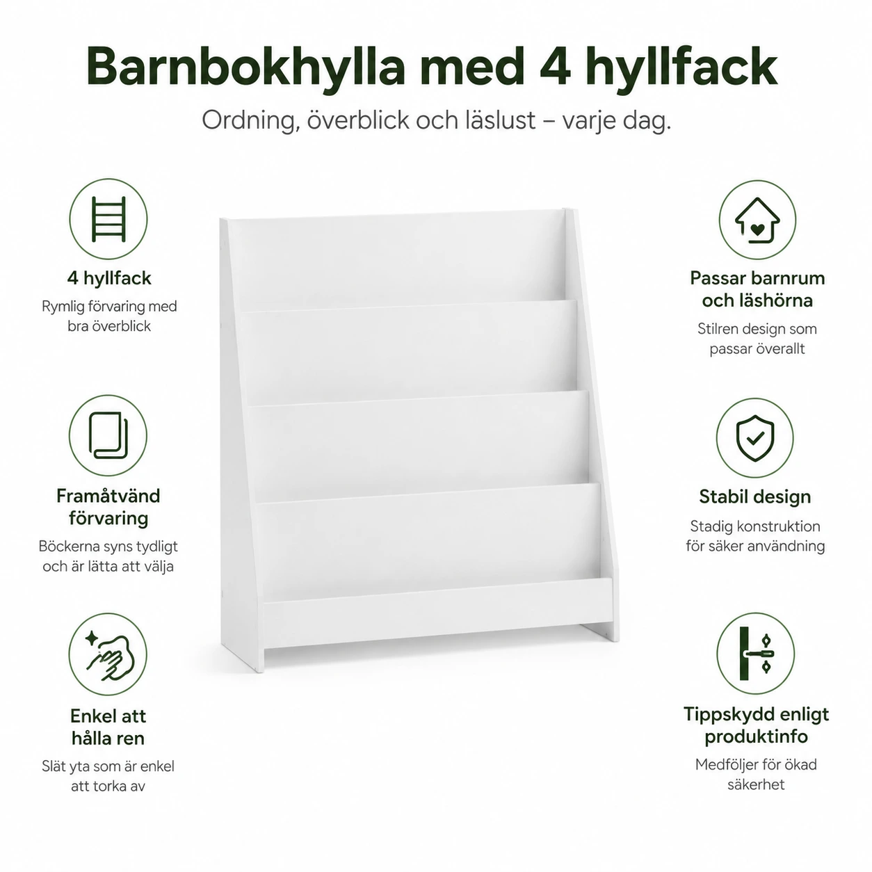 Bokhylla för barn med 4 hyllfack