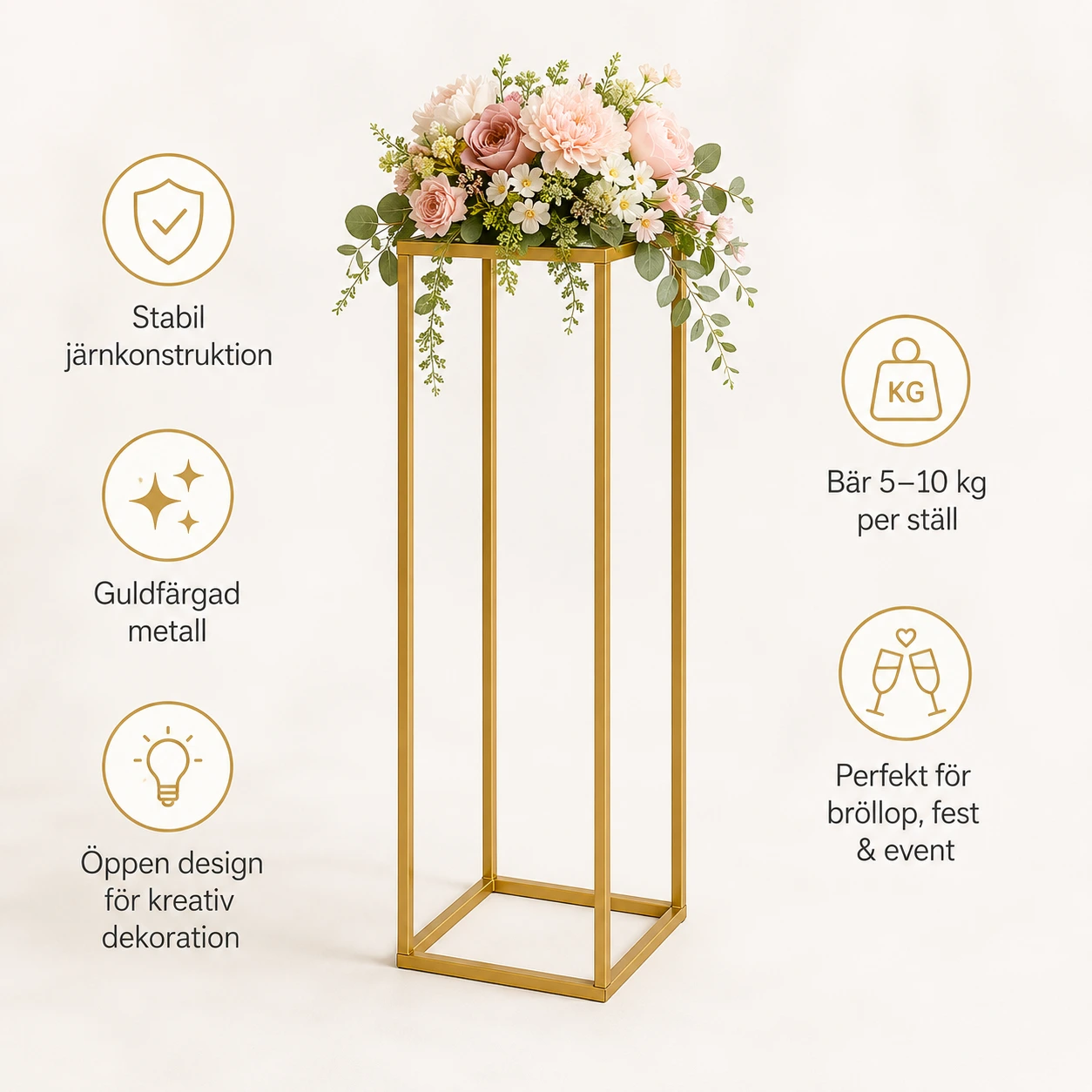 Blomsterställ i Metall Guld 10-pack – 80 cm