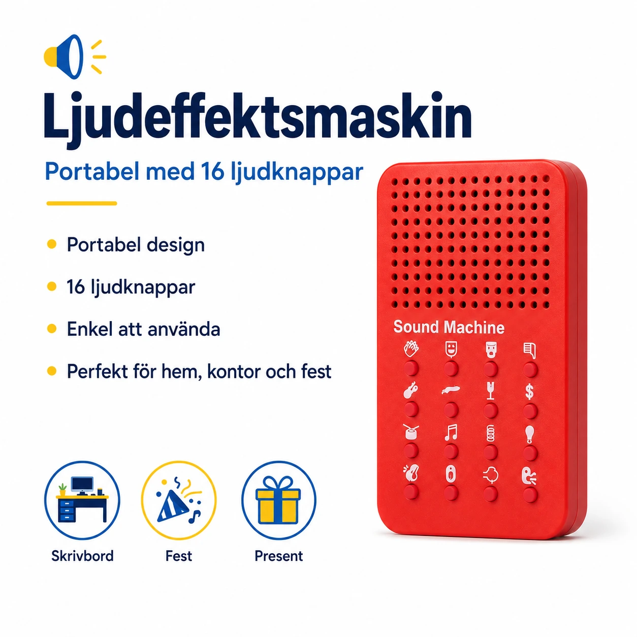 Ljudeffektsmaskin Portabel med 16 Ljudknappar