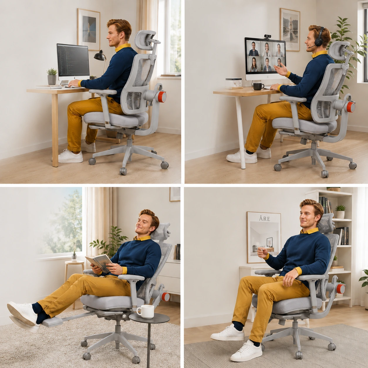 Ergonomisk Kontorsstol med Fotstöd och Nät