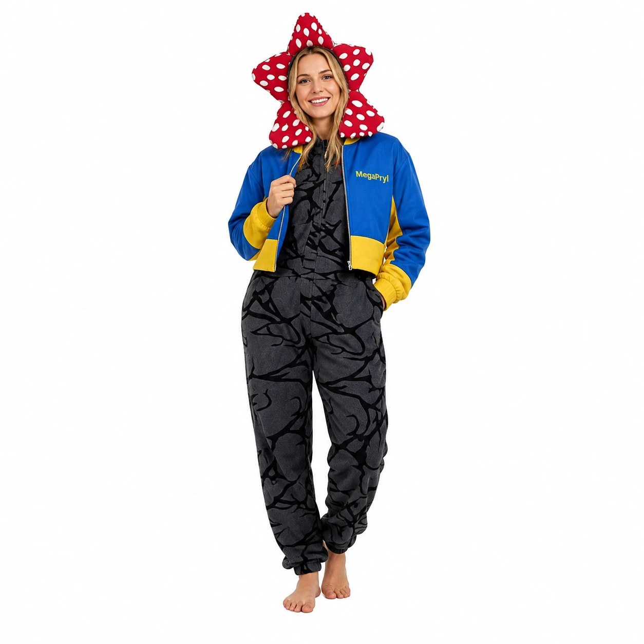Onesie med monsterhuva för vuxna och barn