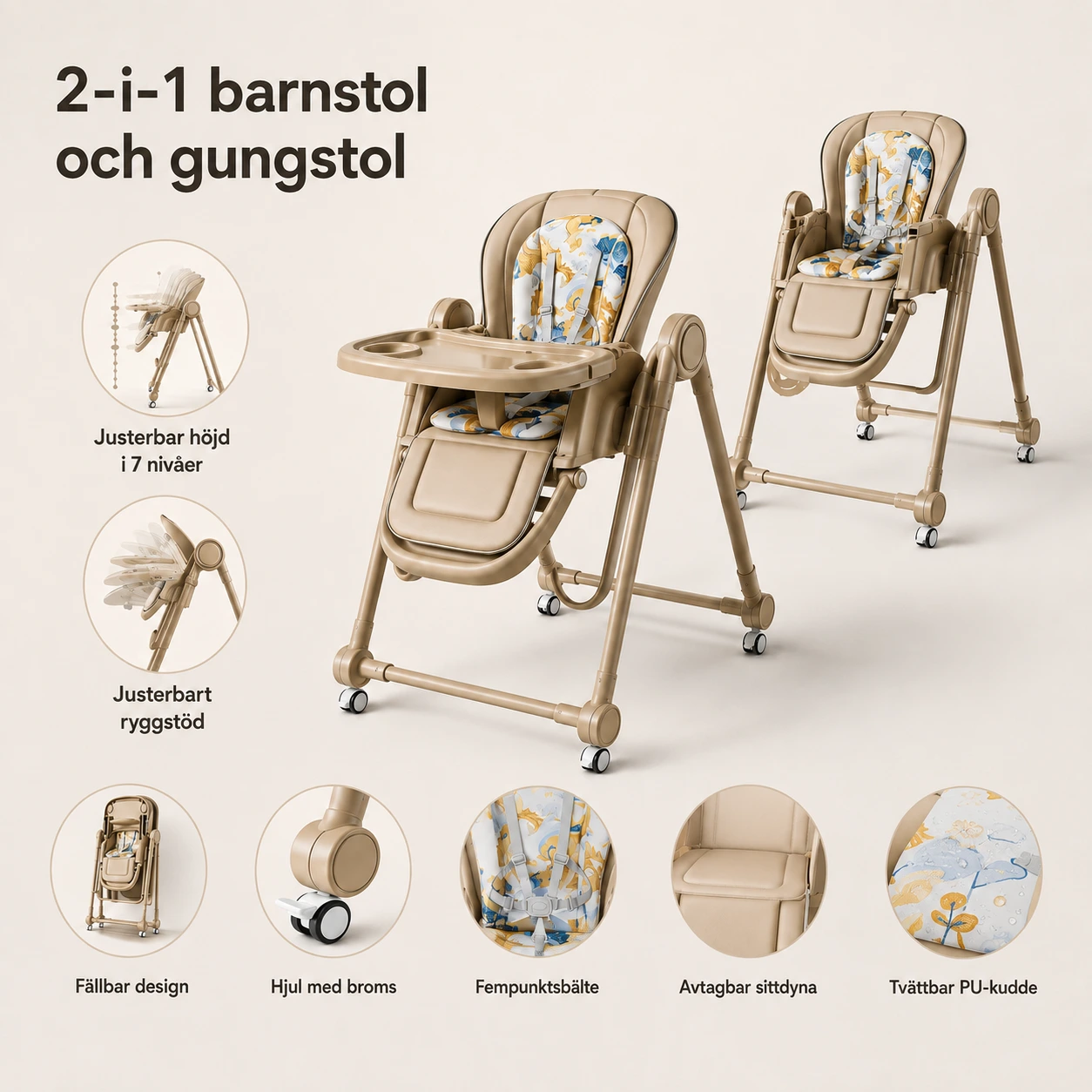2-i-1 barnstol och gungstol med justerbart ryggstöd