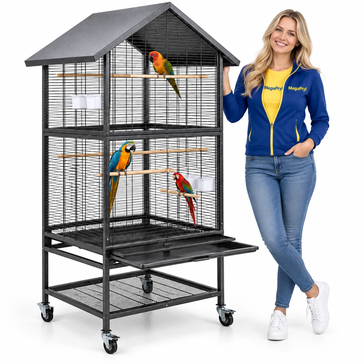 Vogelbur med stativ för papegojor och parakiter, 80 x 60 x 167 cm