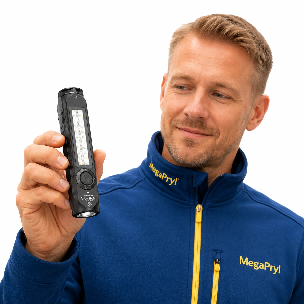 Uppladdningsbar ficklampa med sidoljus och magnet