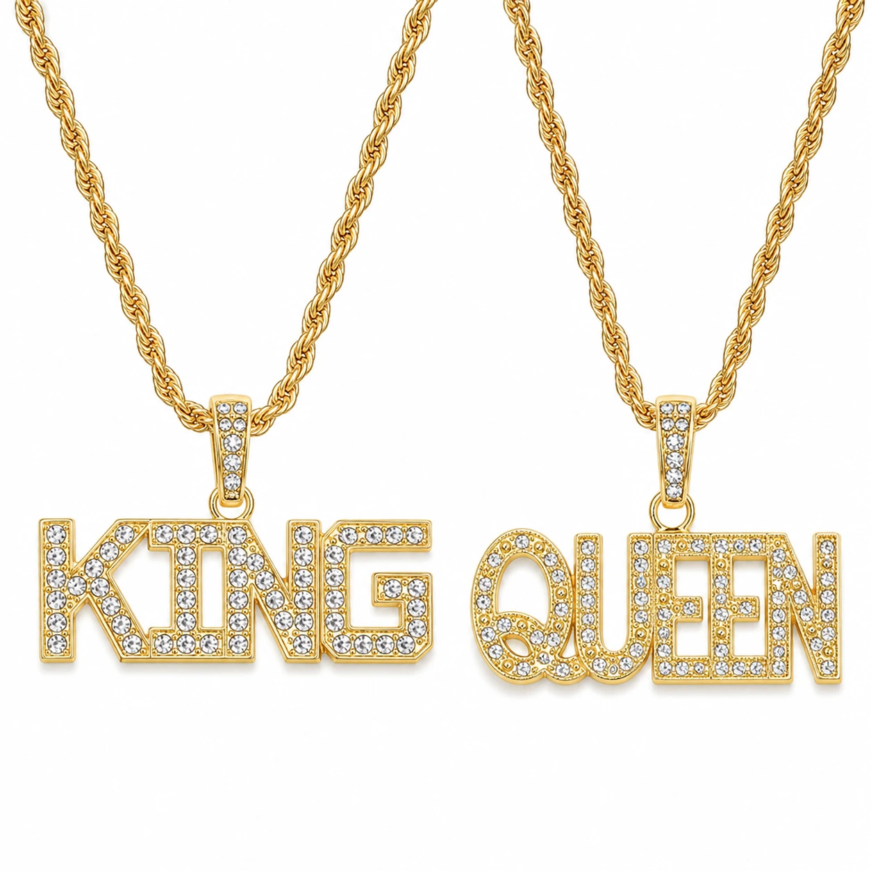 King & Queen Halsband – Guld med Strass
