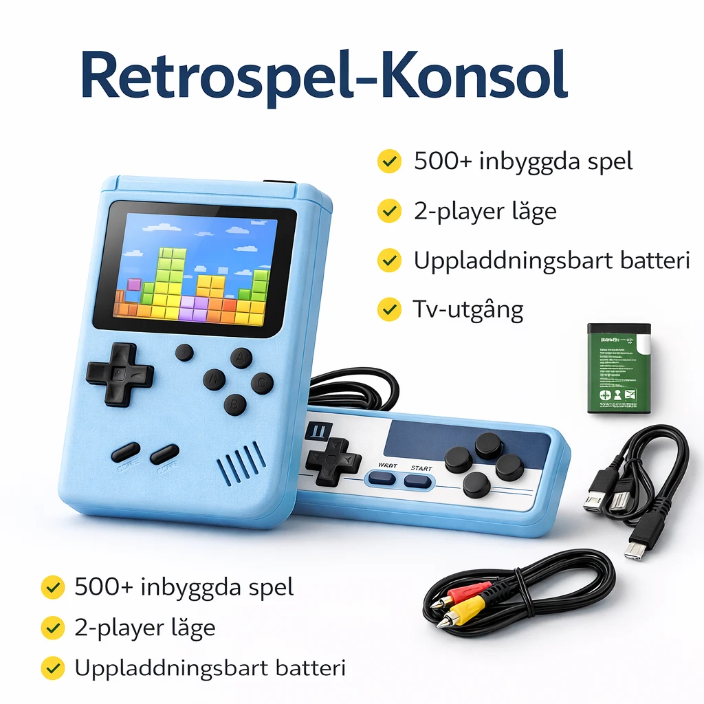Handhållen retro spelkonsol – 500+ spel med tillbehör