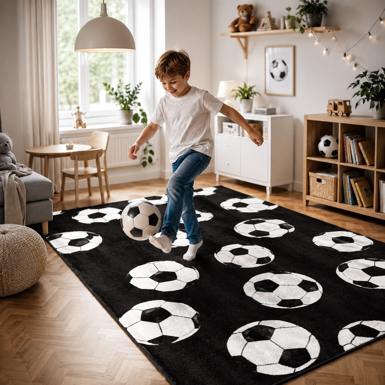 Fotbollsmatta för hemmet i flanell med halkskydd