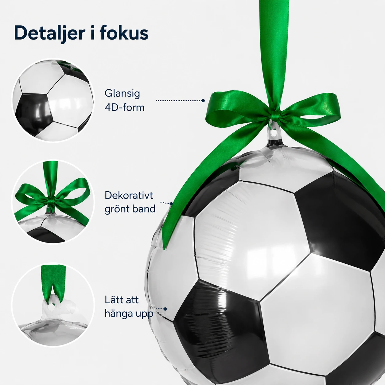 Fotbollsballonger 56 cm 4D med Grönt Band 4/6/8-Pack
