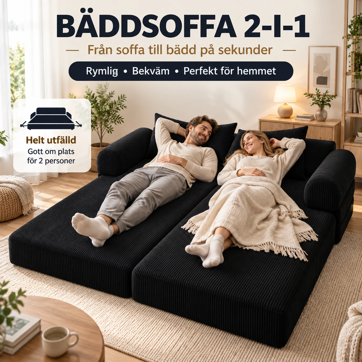 Vuodesohva 2-in-1 pestävällä päällisellä ja sivutaskuilla
