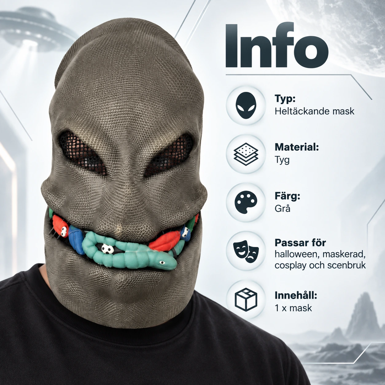 Heldekkende alienmaske i stoff