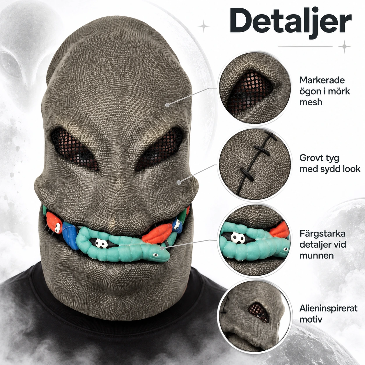 Heldekkende alienmaske i stoff