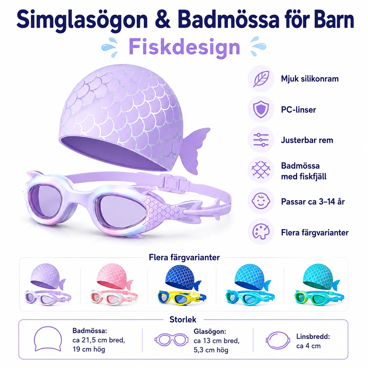 Simglasögon & Badmössa för Barn – Fiskdesign