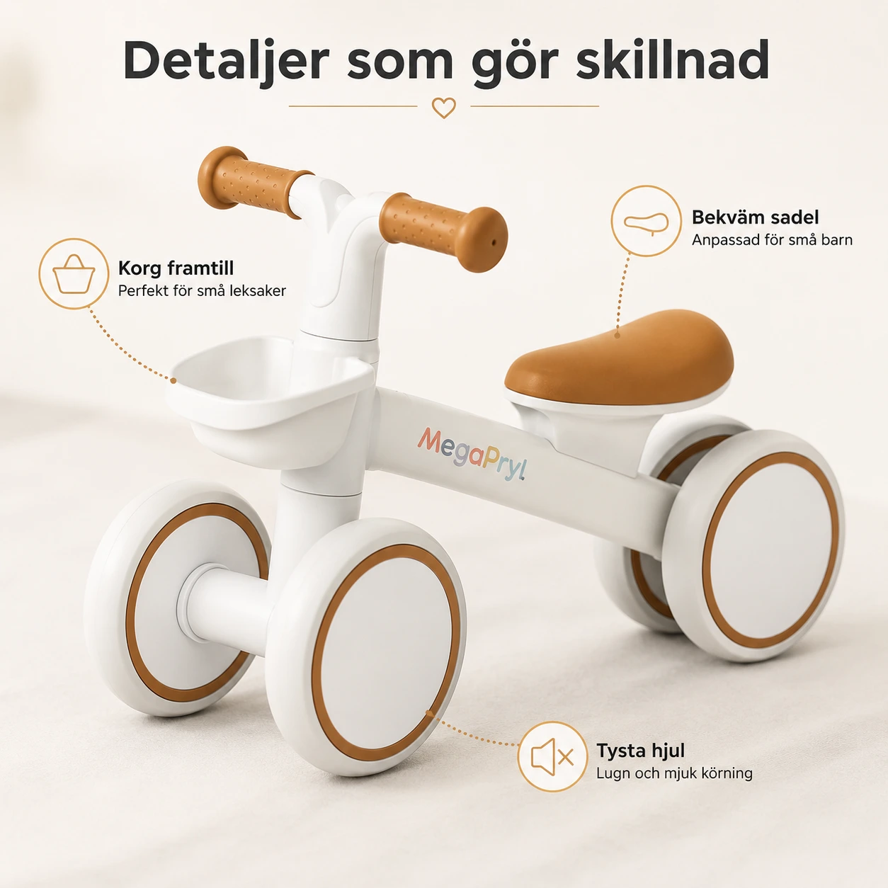 Balanscykel för Barn med Korg och 4 Tysta Hjul