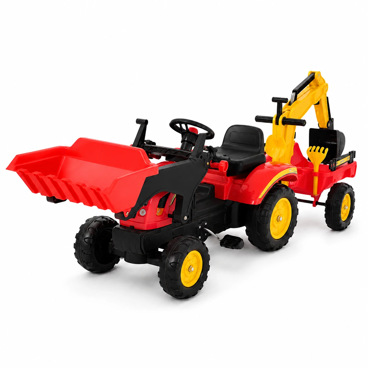 Tramptraktor för barn med grävskopa och frontlastare