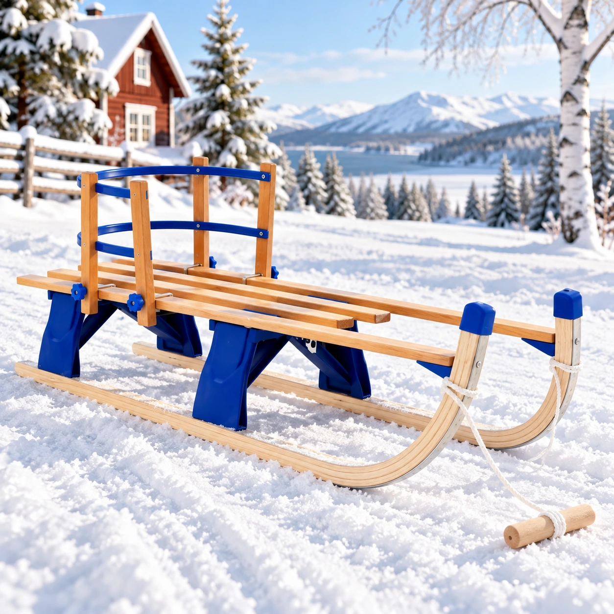 Fällbar träkälke med ryggstöd, 119 cm