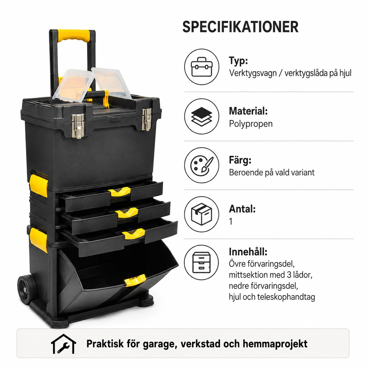 Verktygsvagn med hjul och teleskophandtag